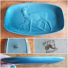 Vintage Poole Pottery Trinket Dish/plate Mother Deer & Nursing Bambi-Teal Blue