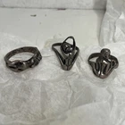 3 Vintage 925 Sterling Silver Nude Female Figure Goddess Art Nouveau Rings