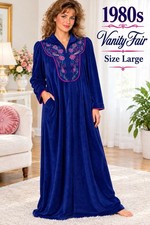 Vintage 1980s Vanity Fair Robe Large Purple Fleece Embroidered Maxi Zip USA Made