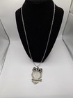 Fashion Owl Pendant Link Chain Necklace  24" White Cat Eyes Stone — photo 10