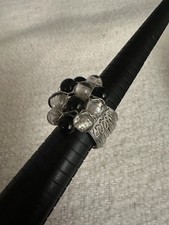 Black Bead  Silver Foil Clear Bead Wire Wrapped Statement Ring Size 9