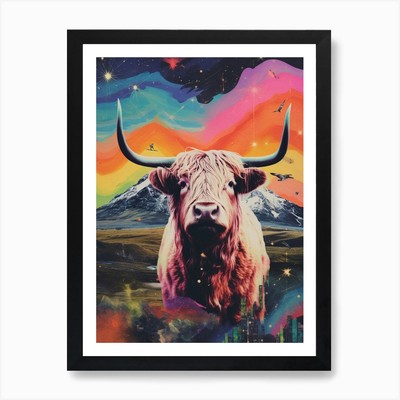 Highland Cattle Space Collage 1 Art Framed Wall Art Poster Canvas Print Picture