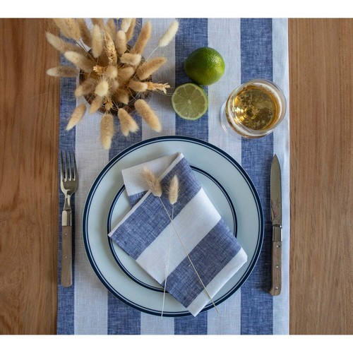 Solino Home Linen Table Runner for Dining, Summer, Luxury - Cabana Stripe - Picture 4 of 59