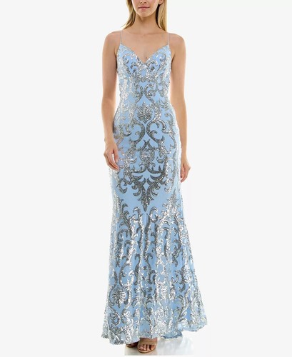 B Darlin Junior Trägerkleid mit Paillettenmuster, hellblau/silber, Größe 11