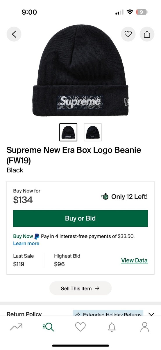 SUPREME/ NEW ERA BOX LOGO BEANIE/OS/ FW19 WEEK 16 (100% AUTHENTIC