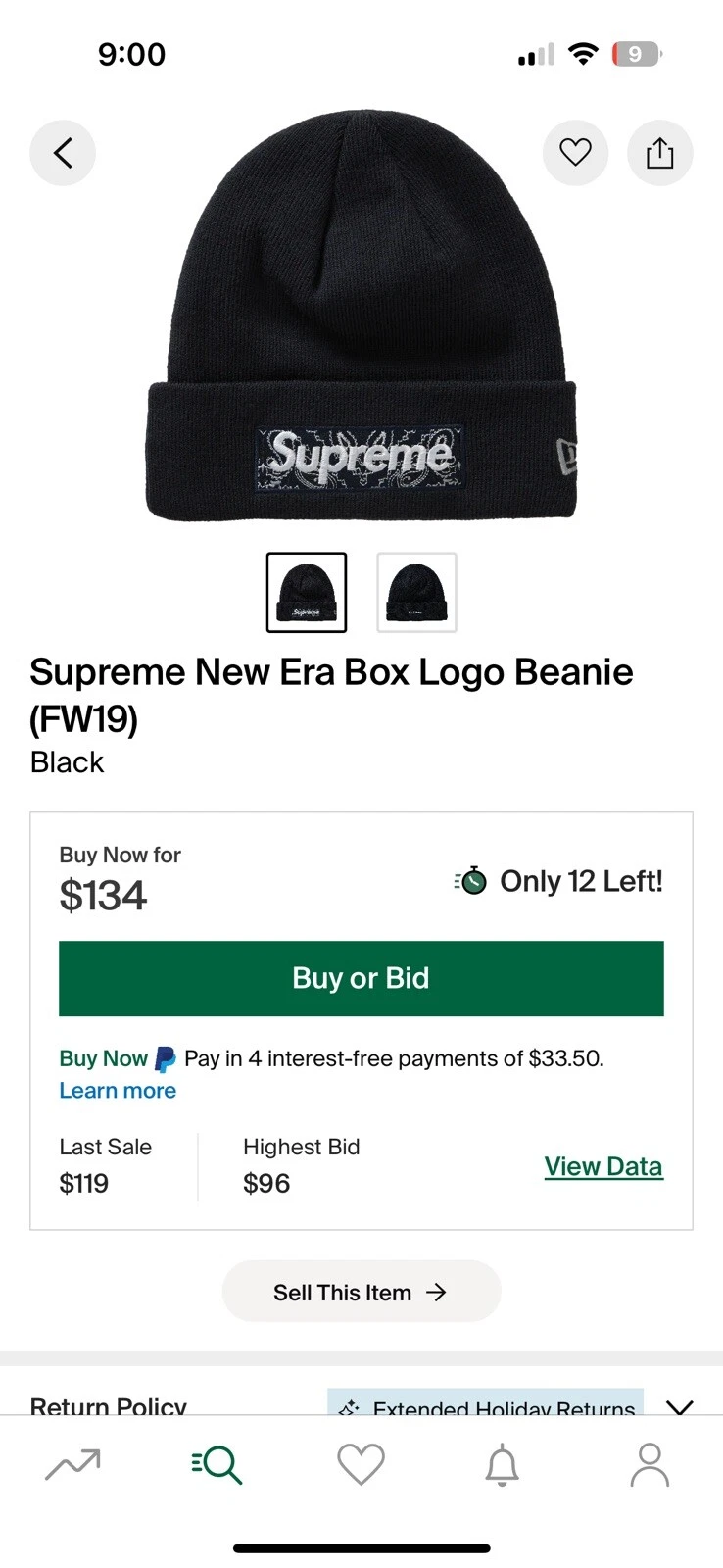 SUPREME / NEW ERA BOX LOGO BEANIE / OS / FW19 SEMAINE 16 (100% AUTHENTIQUE)