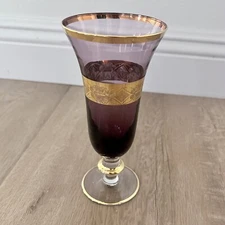 Interglass Italian Glass Amethyst Crystal Champagne Flute 24K Trim - 7 1/2" Tall