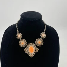 Forever 21 Women's Statement Necklace Rhinestone Jewellery peach gold victorian