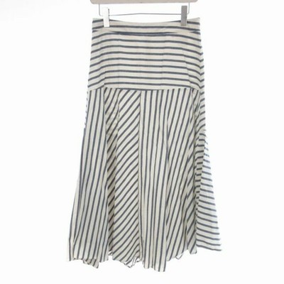 【BAON】Cocone banding dot pleated brushed long skirt Max & Co. Long striped skirt 38 M white blue MM Used