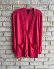 ONLY MINE Long Sleeve V-Neck Wool Blend Button Front Cardigan Sweater Size M
