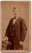 Antique CDV Henry W Biffar Standing Mustache Man Coat Brooklyn Greenpoint