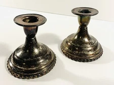 Vintage PAIR CANDLESTICK HOLDERS, Sheets Rockford S Co 1875, Silver Plate, 3117