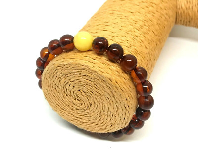 AMBER BRACELET Gift Round Beads Natural BALTIC AMBER Jewelry Elastic 7,9g 17719