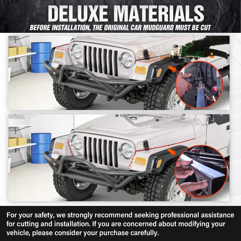 Front Fender Flares Wheel Mud Guard Kit For 97-2006 Jeep Wrangler TJ & 04-06 LJ - Изображение 3 из 4