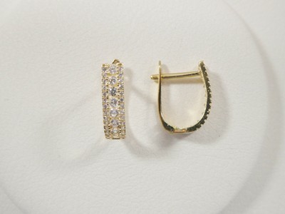 14K REAL SOLID YELLOW GOLD HUGGIE FRENCH BACK EARRING CUBIC ZIRCONIA STONE