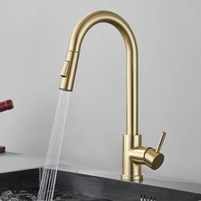 Brushed Gold Kitchen Sink Faucet Pull Down Sprayer Swivel Single Handle Mixer