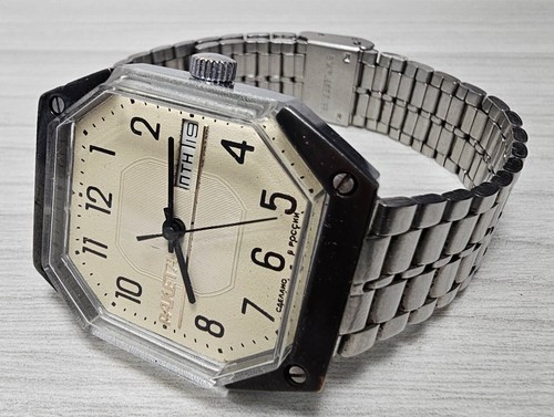 Orologio da polso uomo russo ottagonale RAKETA Star Wars 2628.H giorno e data - Foto 11 di 17