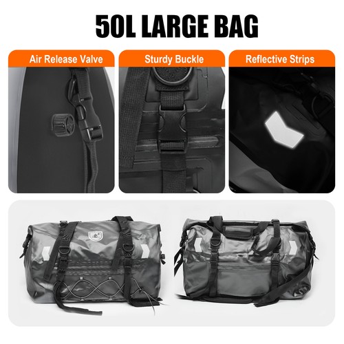 Motorcycle Tail Bag 50L Expandable Travel Luggage Rack Bag Multifunctional Gray - Picture 8 of 16