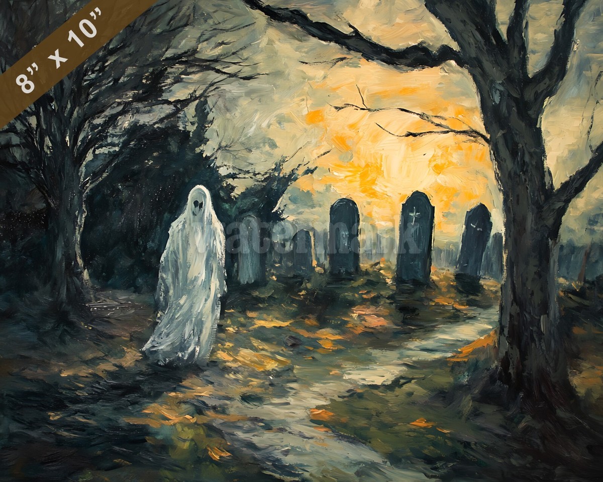 Ghosts near cemetery oil painting 8x10 Print | eBay