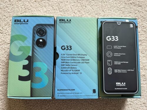 New BLU smartphones G33 UNLOCKED Android Smart Phone 6.26 inch Display - Afbeelding 1 van 2