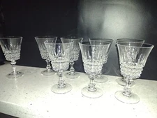 Vintage W.M. Dalton French Wine Glass 5.25" Sunburst Pattern 8ea. Crystal MINT