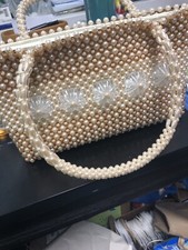 Vintage Handbag Evening Bag Beads Sequins Shades of Brown And Creme.