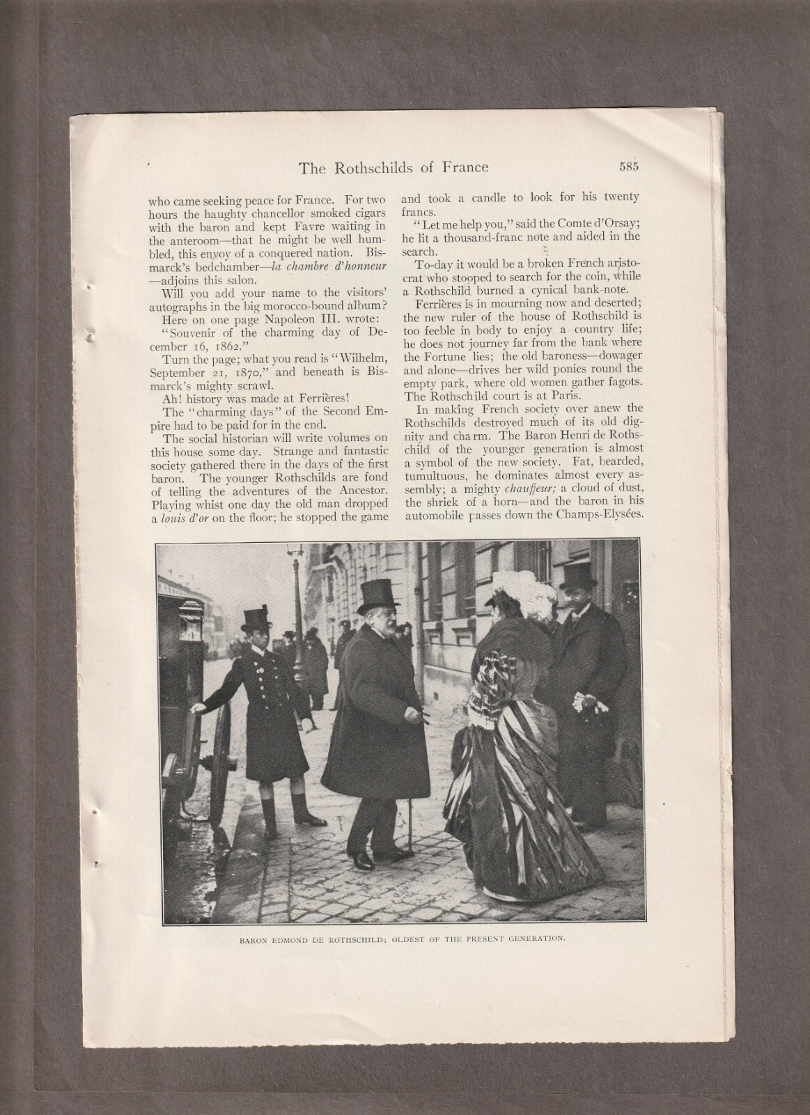 Vintage 1905 The ROTHSCHILD FAMILY Magazine ARTICLE & PHOTOS Pages~of FRANCE