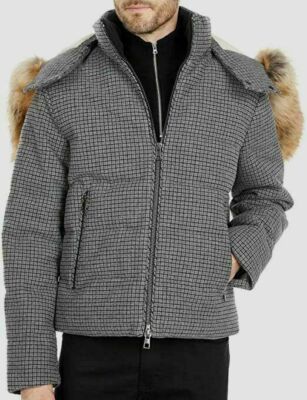 $498 Michael Kors Men Gray Hooded Faux Fur Trim Wool Puffer