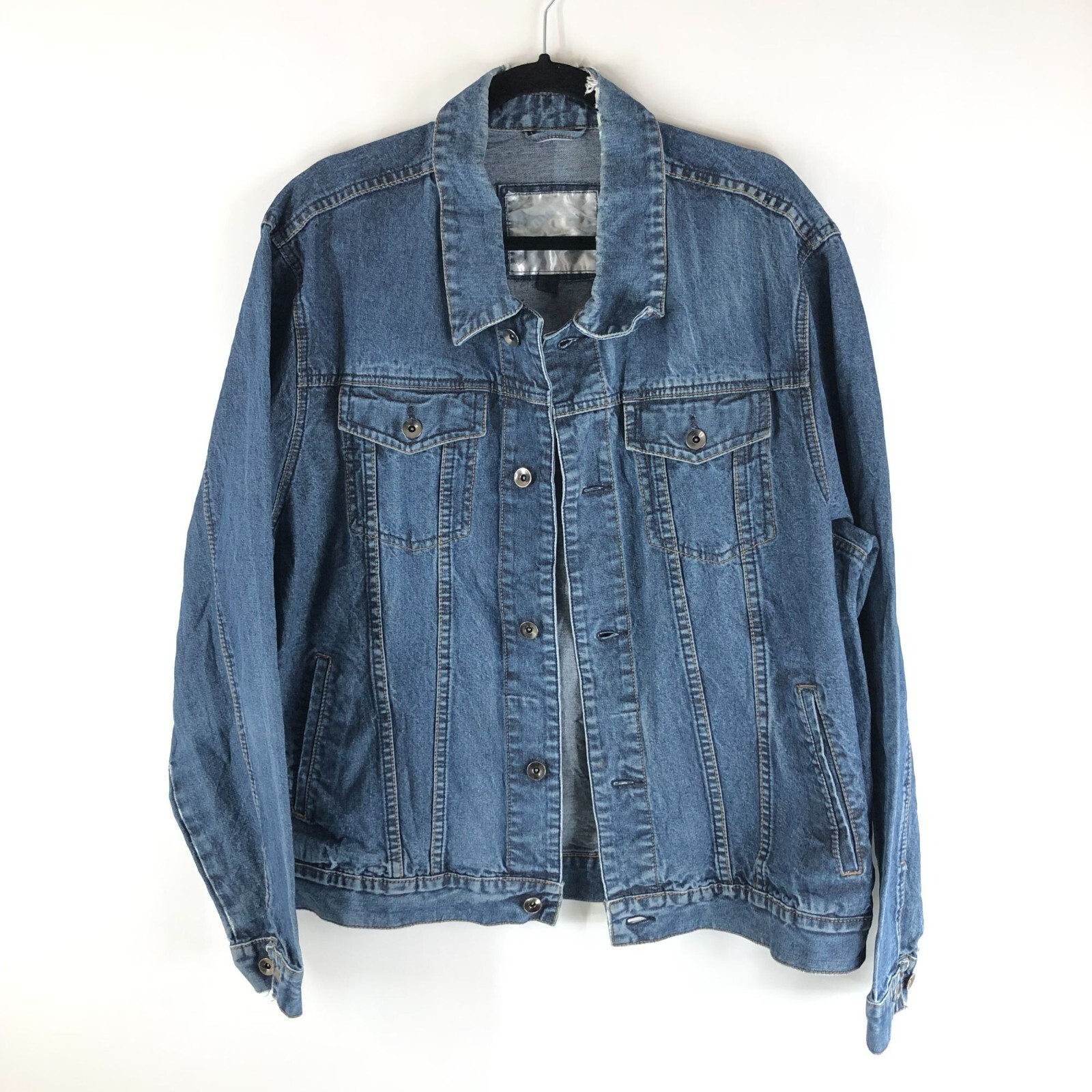 Mens Denim Jacket Distressed Vintage Retro Trucker Medium Wash XL-image