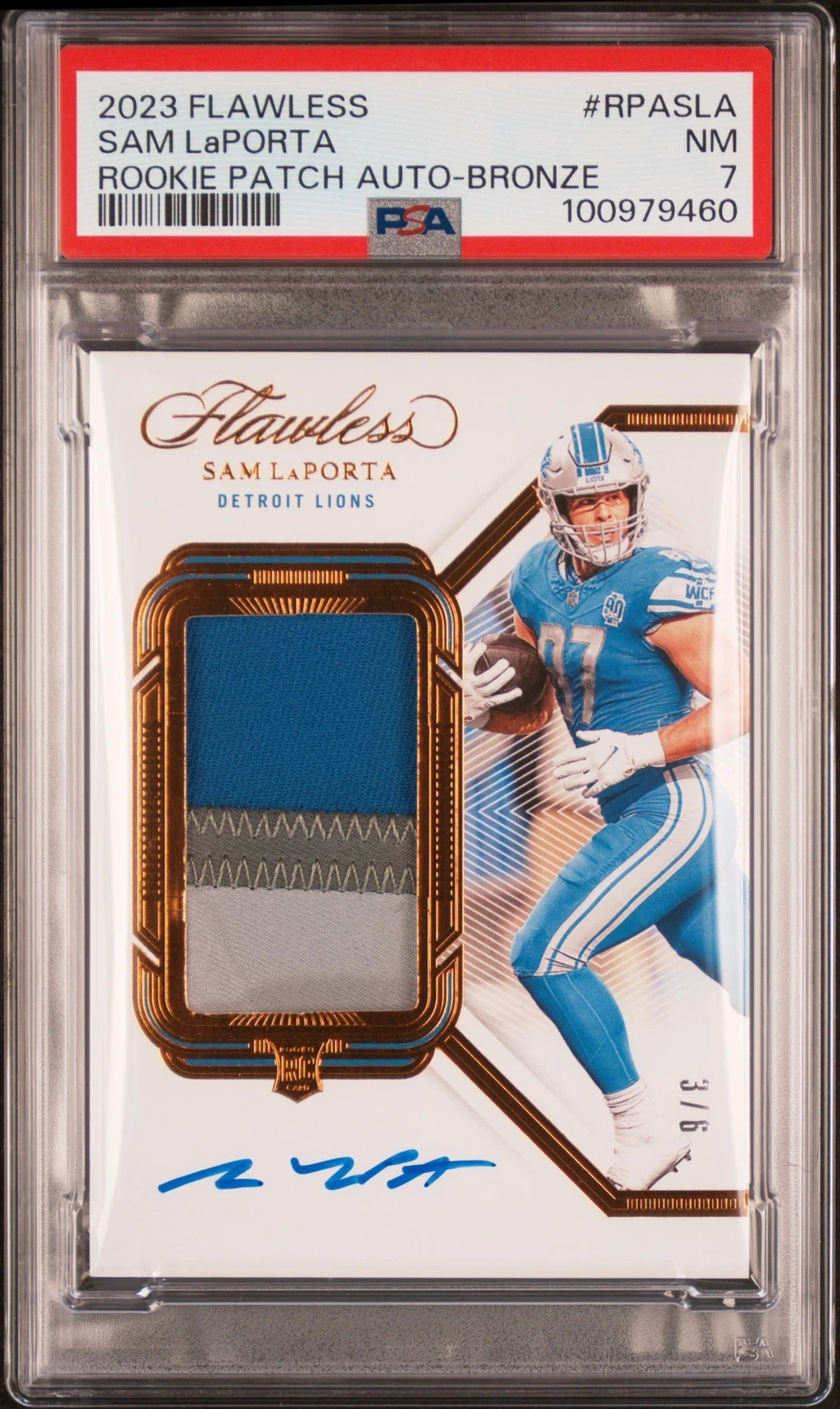 Sam LaPorta Panini Flawless Rookie Patch Autographs #RPASLA Bronze