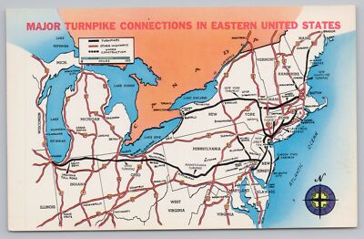 State View~Major Turnpike Connections Eastern United States~Vintage Postcard