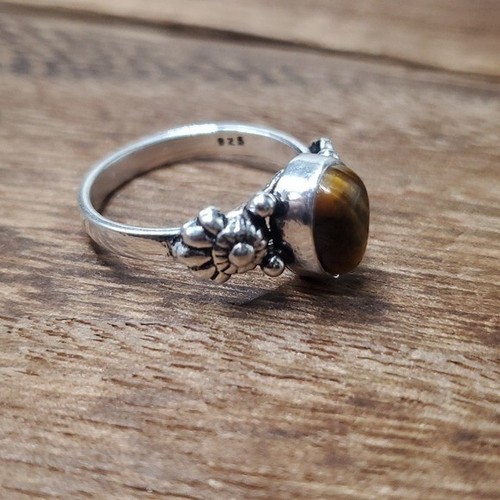 Size 6.5 R237 victorian flower child Tigers eye precious stone 925 ring - 第 2/3 張圖片