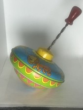 Vintage Child  s Tin Toy Spinning Top 1950  s Circus Design 5 inches