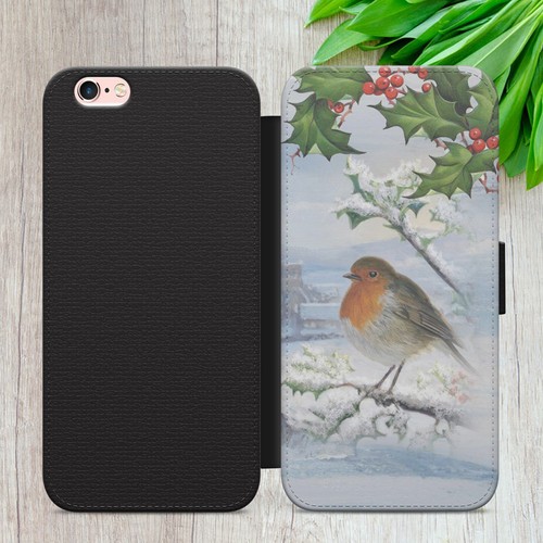 ROBIN FLIP CASE FOR IPHONE SAMSUNG GOOGLE WINTER BIRD GIFT WALLET PHONE COVER - Picture 6 of 36