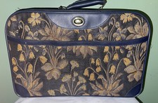 Vtg DVF Diane von Furstenberg Black Brown Floral Tapestry Luggage Suitcase