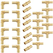 30PCS 3/4 inch PEX Tee, Coupling, 90 Degree Elbow Brass Crimp Fittings Lead Free