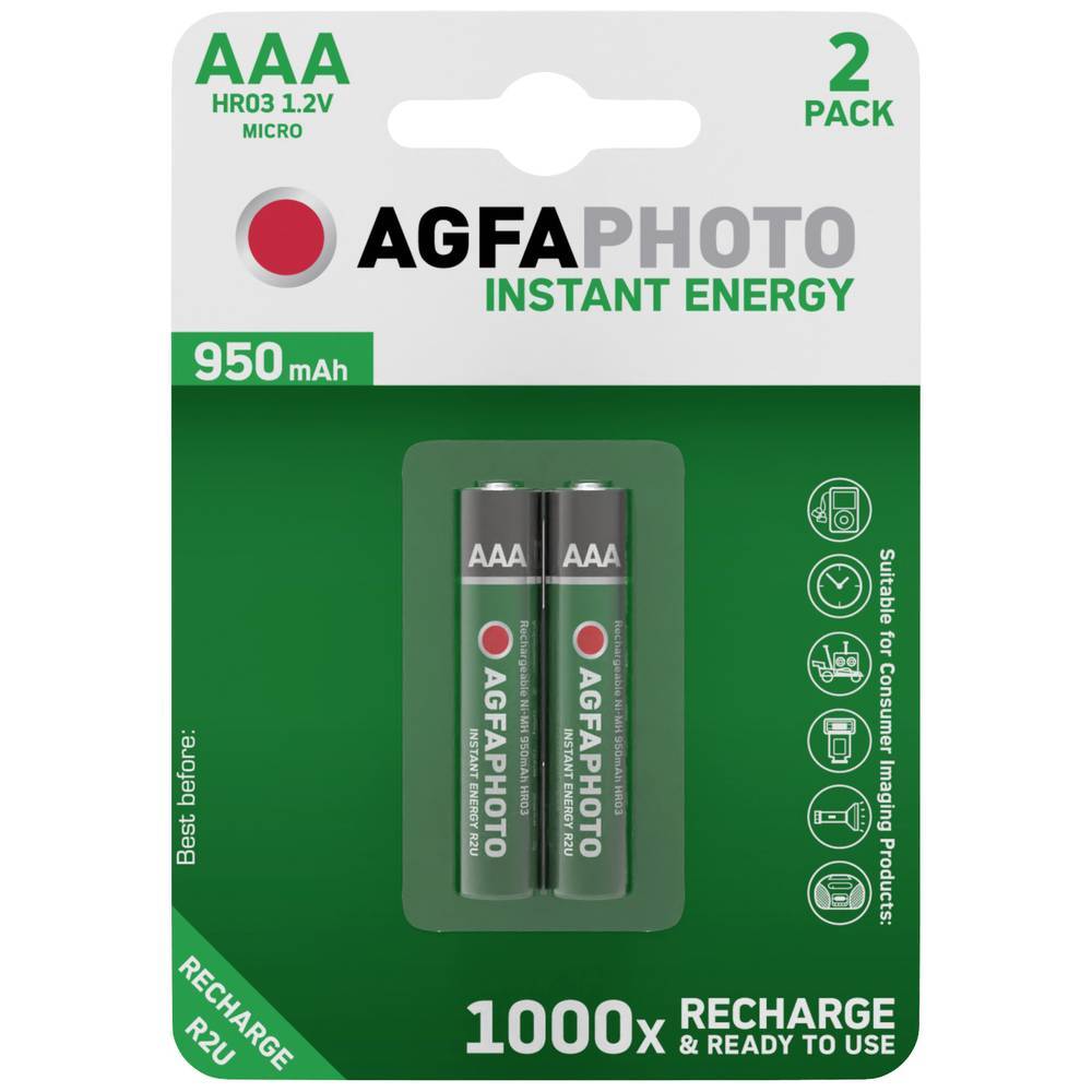 AgfaPhoto HR03 Batteria ricaricabile Ministilo (AAA) NiMH 950 mAh 1.2 V 2 pz.