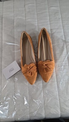 MUSSHOE Women's Pointed Toe Bowknot Ballet Flats Shoes in Tan Suede