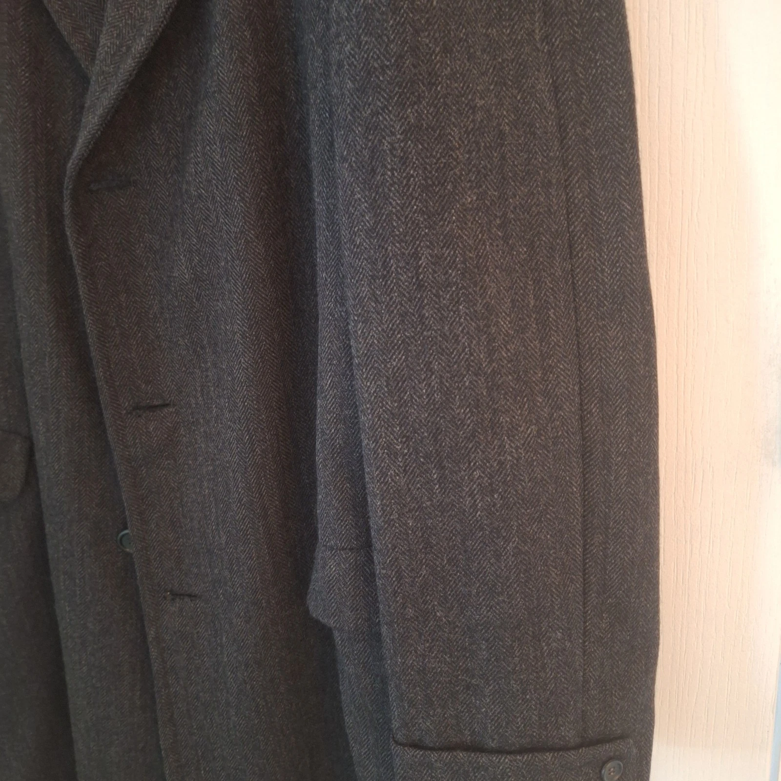 Vintage 1940-50s Michael Stern Men Charcoal Cheviot Wool Overcoat Cascade Est48R image 7