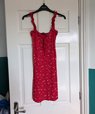 PRETTYLITTLETHING Red Floral Strappy Mini Dress UK 6 Regular