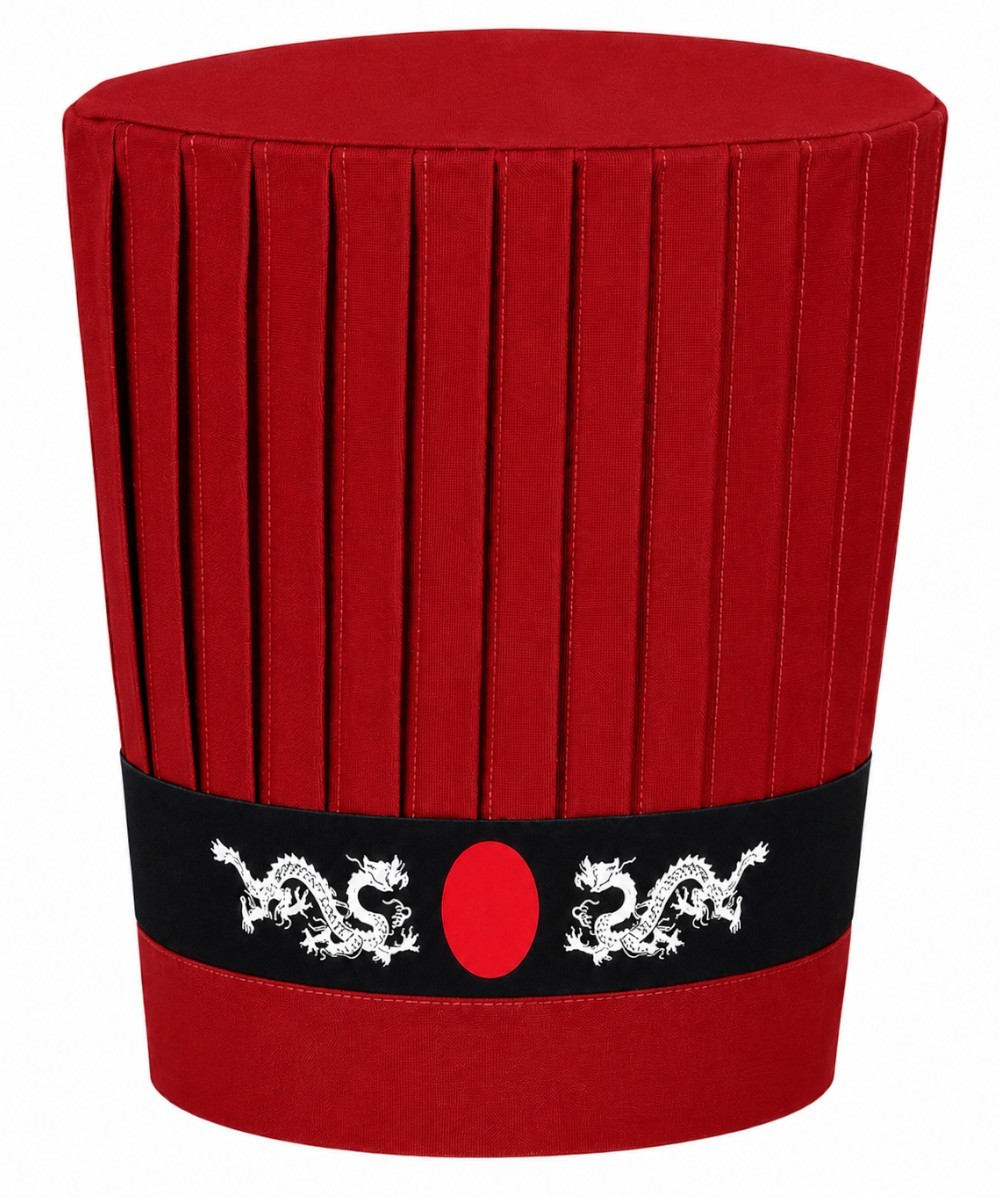 Red Teppanyaki Chef Tall Hat Set Dragon Japanese Headband Hibachi