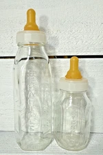 Vintage Glass Baby Bottles Steadifeed 8oz Evenflo 4oz Made in USA Lot of 2