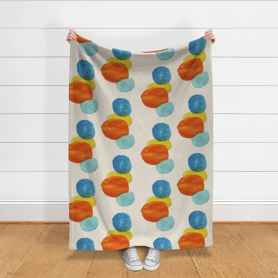 Watercolor Circles Mid Century Circles Retro Large Scale Printed Throw Blanket - Image 3 of 4