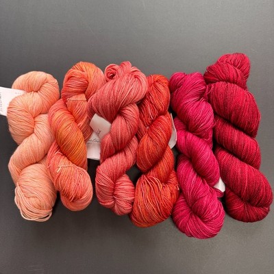 VINTAGE MADELINETOSH TOSH SOCK 6 Skeins 395 Yards CORAL-RED GRADIENT