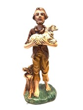 presepe 30 cm pastore con pecora in braccio CARTAPESTA NUOVO DIPINTO A MANO