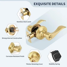10 Pack Brushed Gold Wholesale Keyed-Alike Wave Style Door Lever, Keyed Entry Do