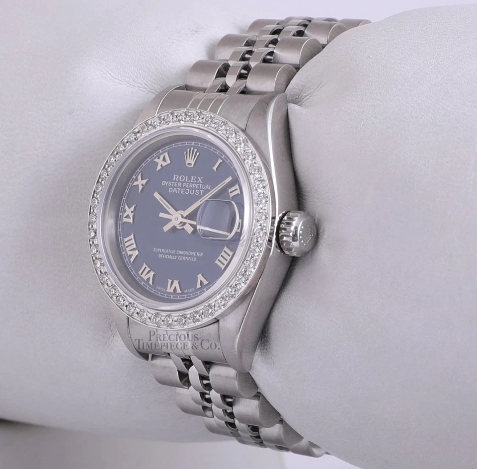Rolex Lady Datejust 26 mm 79190 Jubilee azul marino esfera romana bisel de diamantes Foto 4 de 4