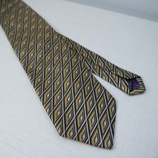 ROBERTO VILLINI Couture Mens Silk Neck Tie Art Deco Woven Silver Gold Italian