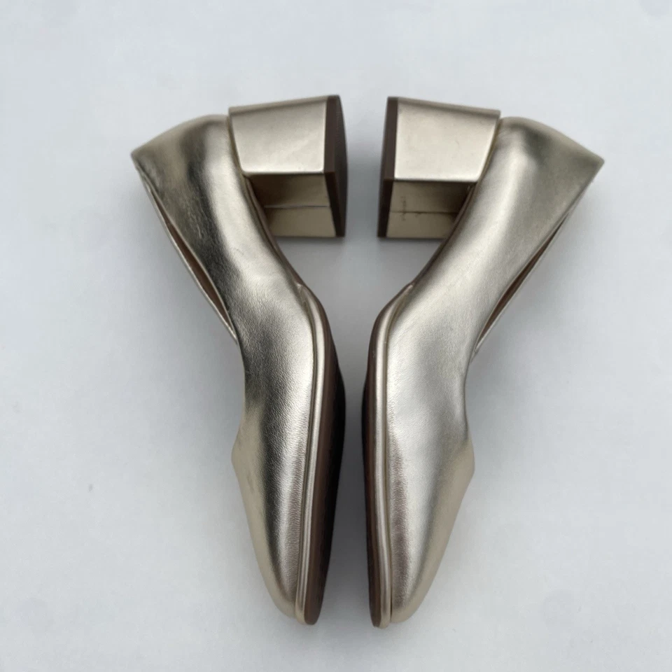 AEROSOLES 8.5 Dorado Metálico Bloque Tacón Bomba Imitación Cuero Mate NUEVO SIN CAJA NUEVO Redondo Foto 4 de 4