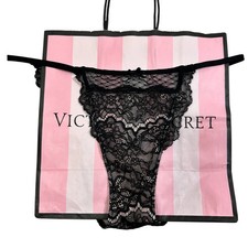 NWT Victoria's Secret Dream Angels Black Lace Bikini String Panty M